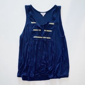 Crown & Ivy Blue Sleeveless Smocked Tie Neck Top